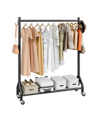 Rolling Clothes Rack with Hanging Rod & Side Hooks, 198 lb Capacity, Heavy-Duty Carbon Steel Garment Rack with Wheels