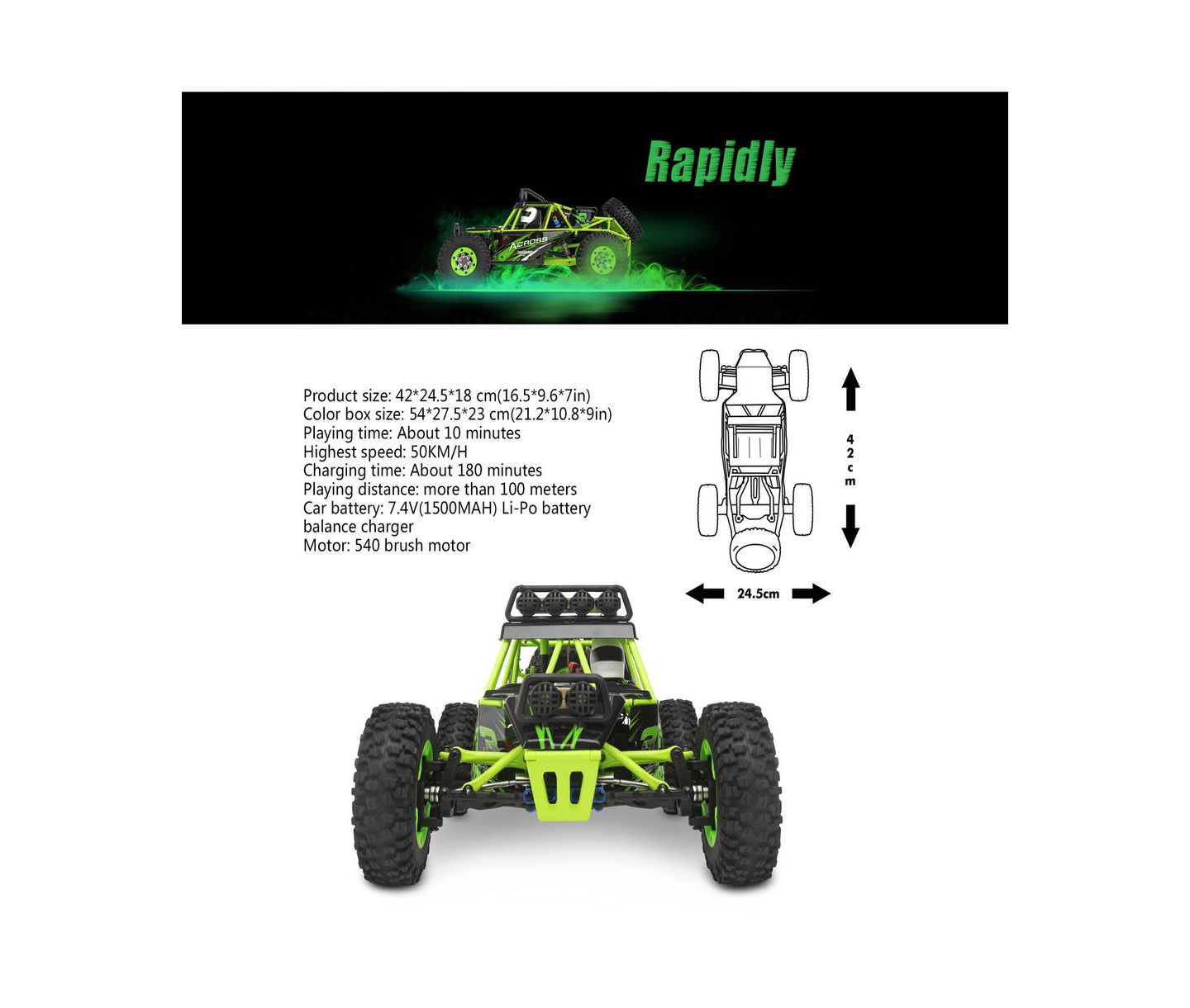 Детская игрушка Bruce & Shark 1:12 Scale High-Speed RC Off-Road Truck, цвет: Зелёный — фото 11