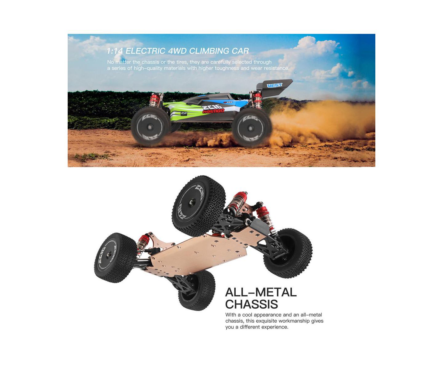 Детская игрушка Bruce & Shark 1:14 Scale 37 Mph High-Speed 4WD Off-Road Monster Truck RC Car, цвет: Зелёный — фото 3