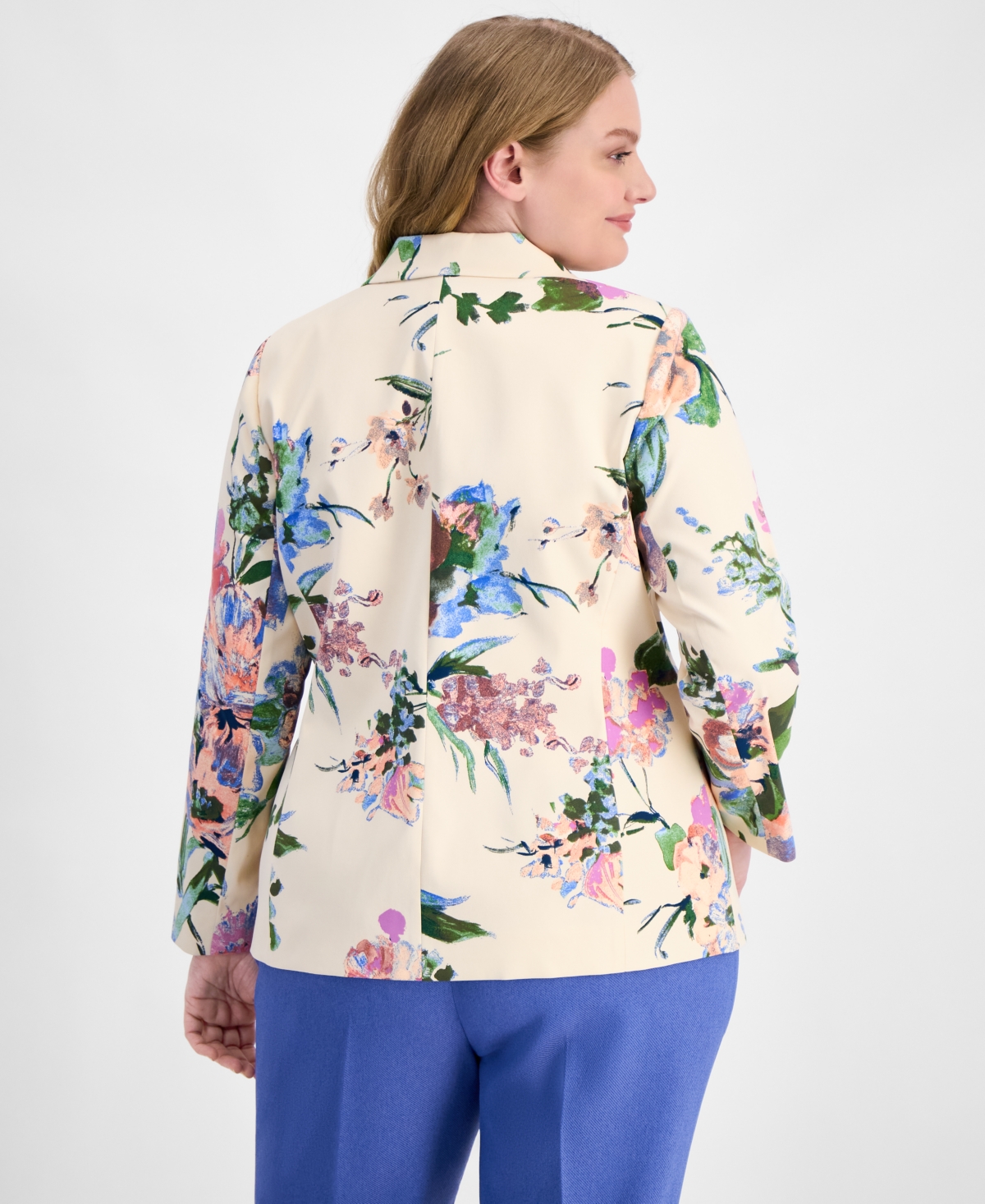 Tahari Asl Plus Floral Print Single-Button Blazer