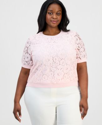 Plus Size Lace-Front Short-Sleeve Sweater
