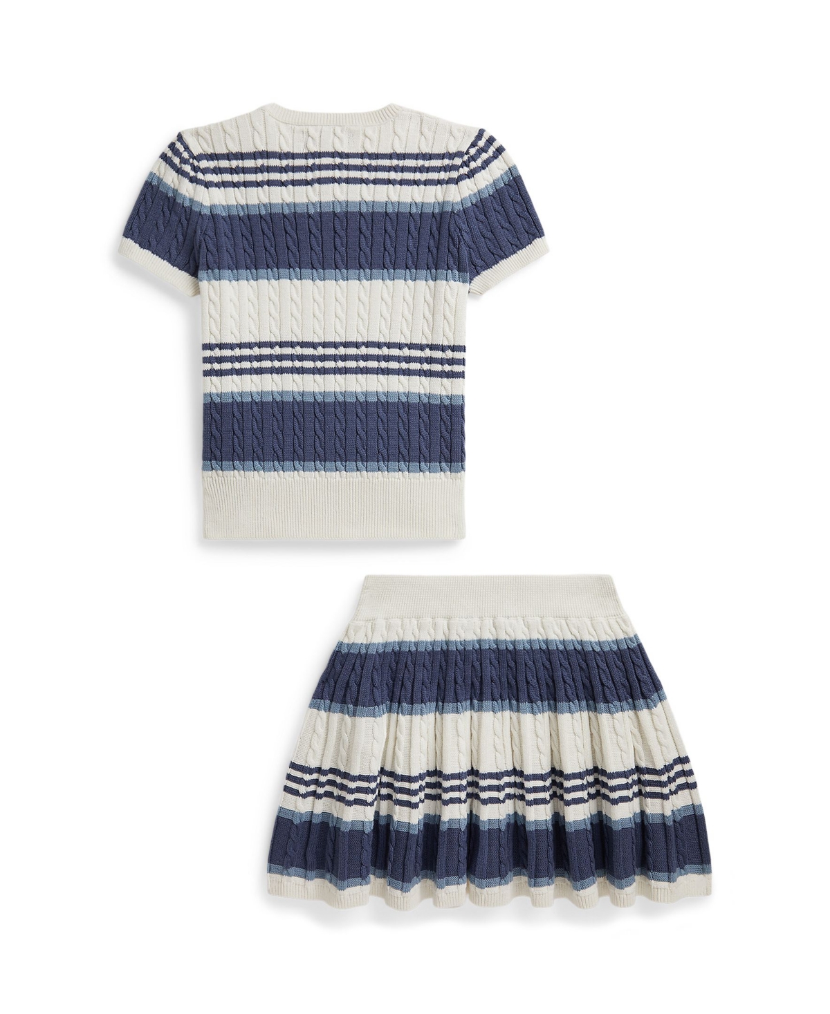 Polo Ralph Lauren Girls' 2T-6X Striped Cable Sweater and Skirt, 2-Piece Set