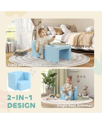 2-in-1 Kids Sofa, Convertible Table and Chair Set, Light