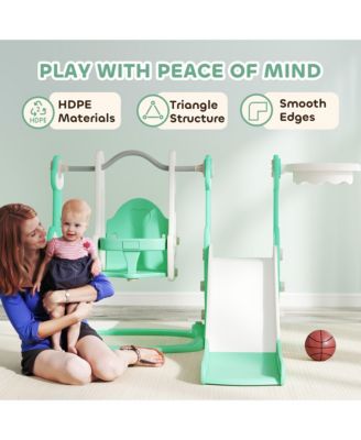 4 in 1 Toddler Slide and Swing Set w/ Climber, Basketball Hoop,