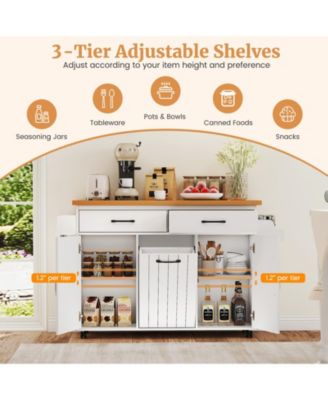 Rolling Kitchen Island Kitchen Cart with Tilt-out Trash Cabinet Island Table