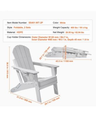 Set of 2 Plastic Adirondack Chairs, All-Weather Folding Patio Chairs with Cup Holder, Ergonomic Armrests