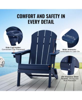 Set of 2 Plastic Adirondack Chairs, All-Weather Folding Patio Chairs with Cup Holder, Ergonomic Armrests