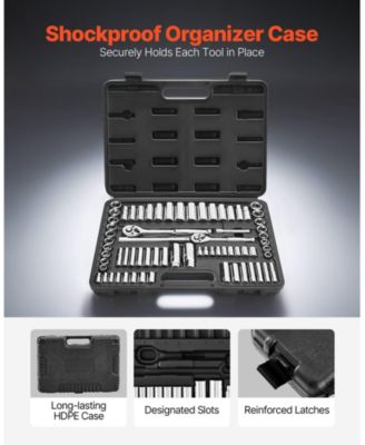 69-Piece Socket & Ratchet Set, 1/4" & 3/8" Drive SAE & Metric, Deep & Standard, Accessories, Storage Case