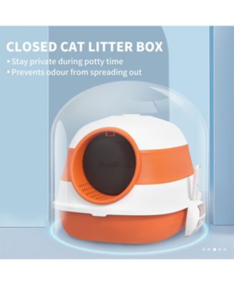 Foldable Two-Way Entry Cat Litter Box with Lid & High Sides, Includes Air Freshener