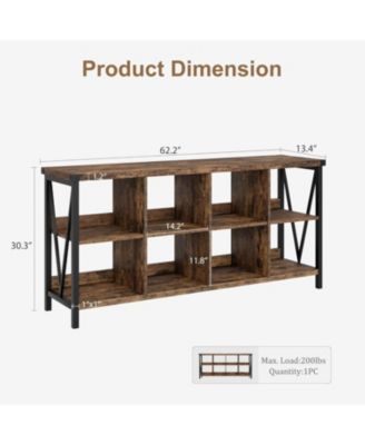 8 Cube Storage Organizer Bookcases, 3 Tier Metal Horizontal Bookcase, 62 Inch Industrial Storage Bookcase