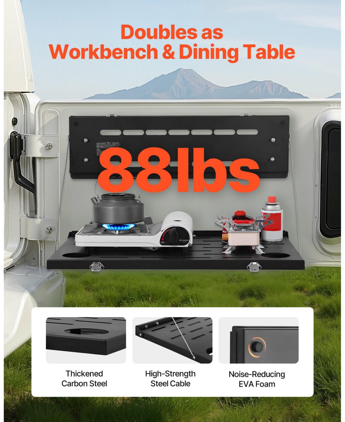 Mecale Tailgate Drop Down Table for 2021-2025 Ford Bronco, Carbon Steel Foldable Molle Panel, 88 lbs Load Capacity