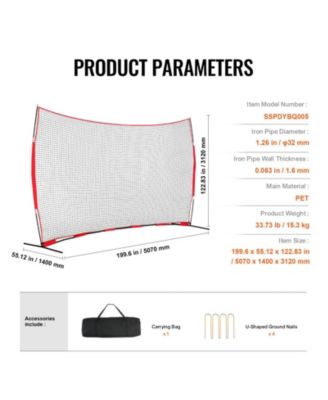 Barricade Backstop Net, 16 x 10 ft Sports Barrier Netting with Carry Bag, Practice Protection Screen for Backyard Training