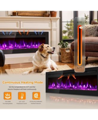 88" Smart Electric Fireplace, Wall Mounted/Recessed, WiFi, Remote & Touch, 750W/1500W Dual Heat, Adjustable Flame, Timer, Log & Crystal Decor