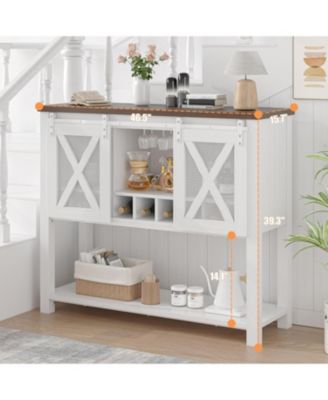 Coffee Bar Cabinet, Farmhouse Sideboard Buffet with Sliding Barn Doors, Wine Racks, Open Storage Shelf, for Kitchen, Dining Room