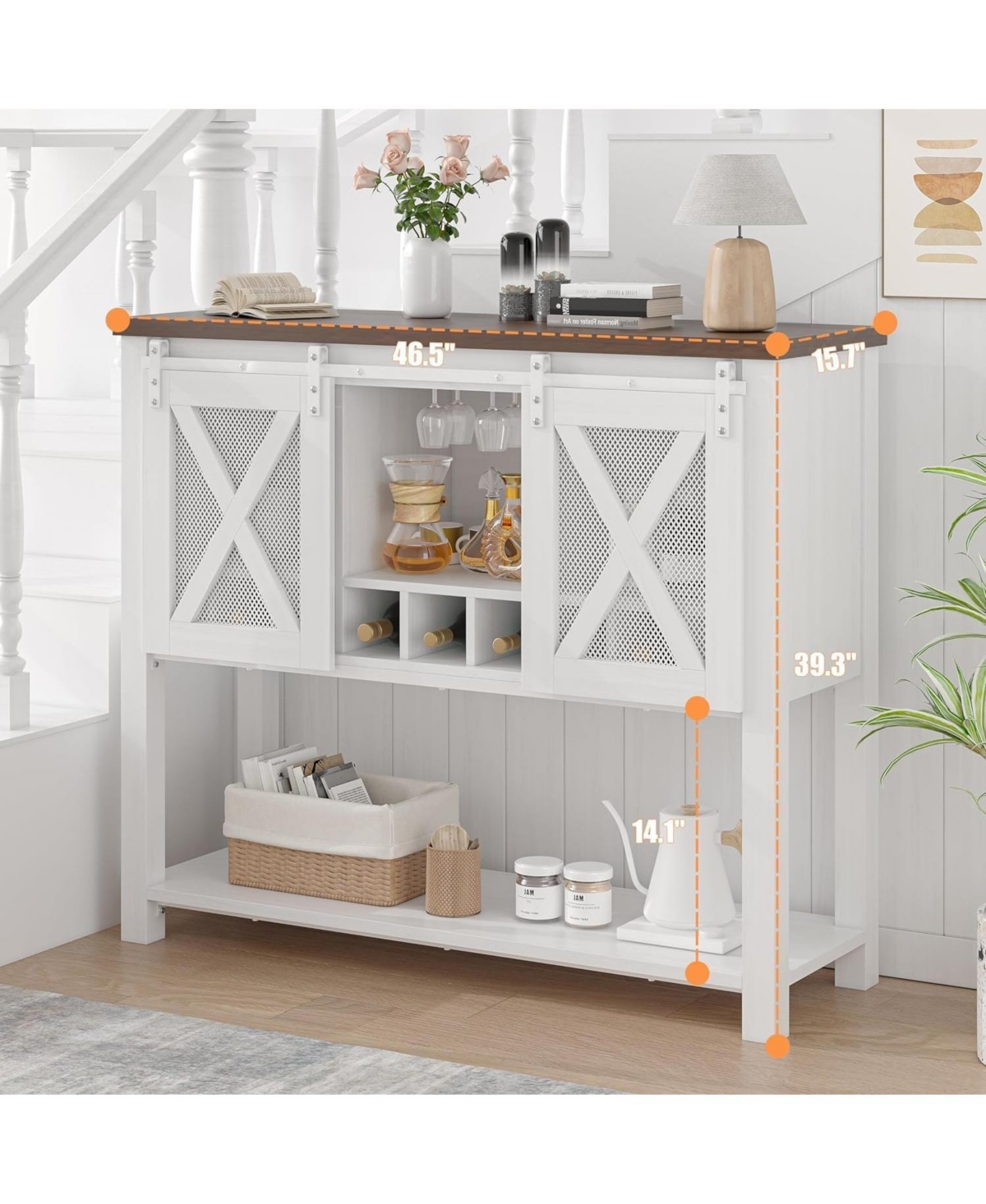 Gaomon Coffee Bar Cabinet, Farmhouse Sideboard Buffet with Sliding Barn Doors, Wine Racks, Open Storage Shelf, for Kitchen, Dining Room