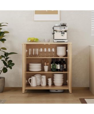 2-Door Rattan Storage Cabinet, Storage Cabinet with Adjustable Shelf, Buffet Table with 2 Doors for Living Room