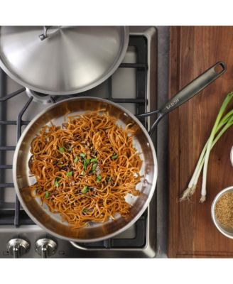 12-Inch Tri-Ply Stainless Steel Frying Pan with Lid & Black Handle – Professional Grade Skillet for Searing, Sauteing & Even Heat Cooking