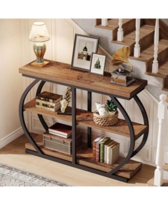 41.3" Console Table, Industrial 3-Tier Entryway Table with Arched Metal Frame and Storage Shelves for Living Room