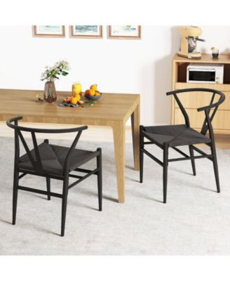 Modern Dining Chair Weave Kitchen Armchairs with Y-Shaped Curved Backrest