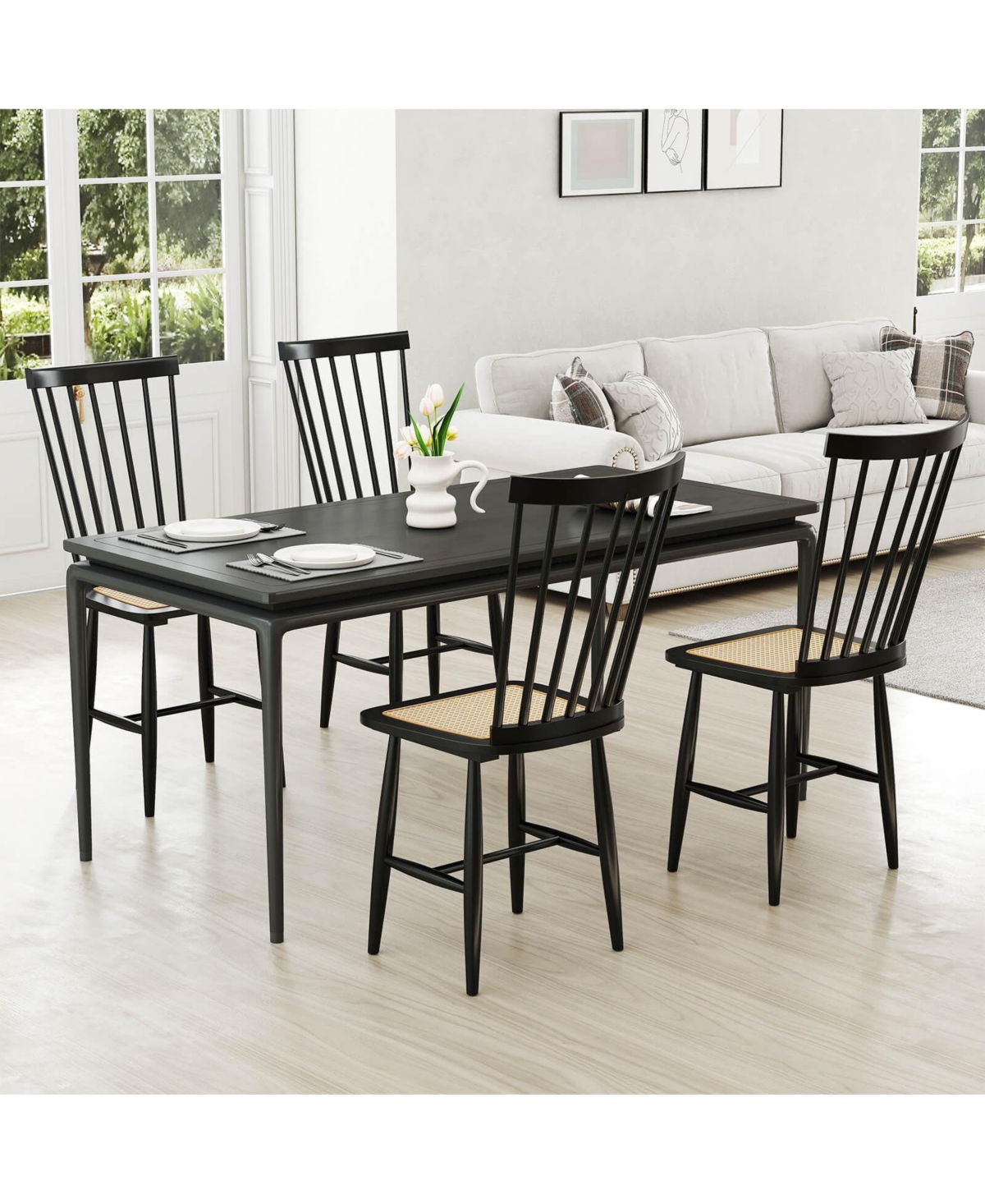 Costway Dining Chairs with Pe Rattan Seats for Dining Room, Kitchen, Restaurant