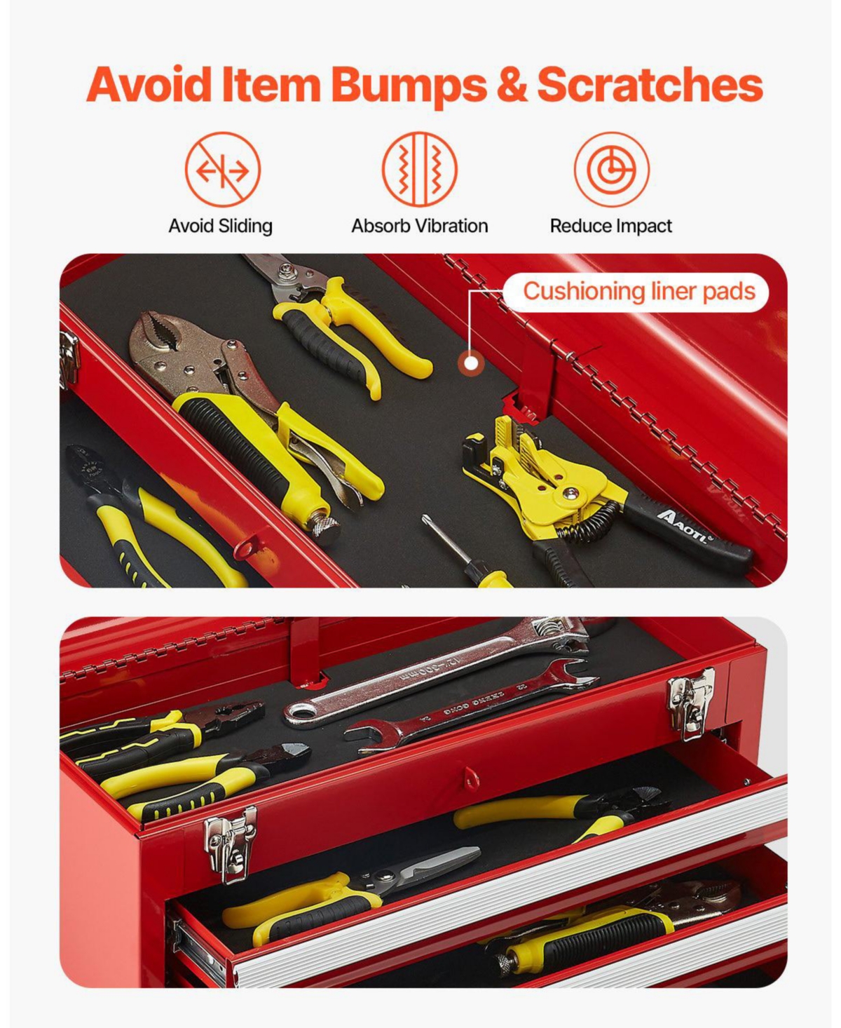 Mecale Metal Tool Box, 3-Drawer Portable Tool Chest, Eva Liners, Locking, Ball-Bearing Slides