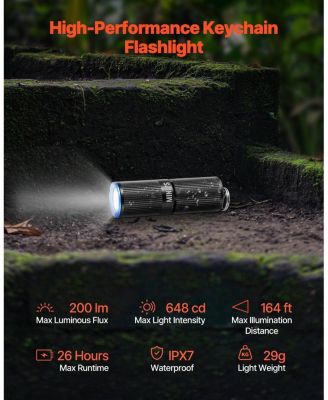 Rechargeable Mini Keychain LED Flashlight, 200 High Lumens, 2 Lighting Modes, IPX7 Waterproof
