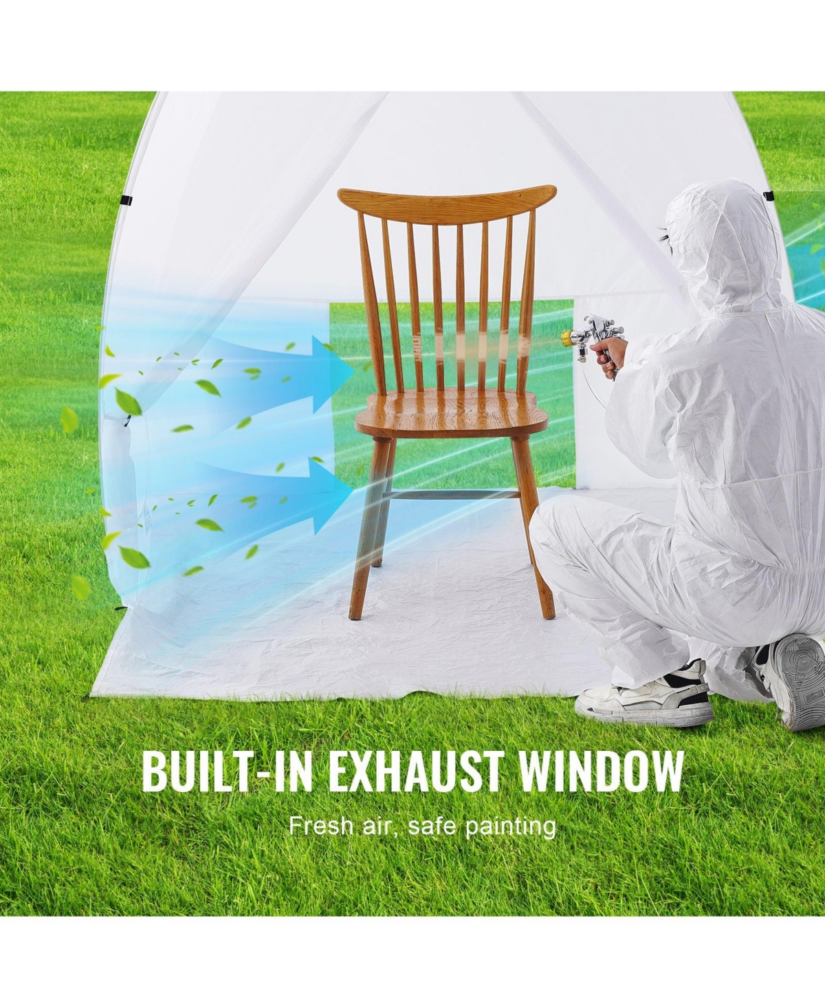 Mecale Pop-Up Spray Paint Shelter, 60 x 60 x 70 in Portable Spray Paint Tent with Built-In Floor, Exhaust Window, Storage Bag