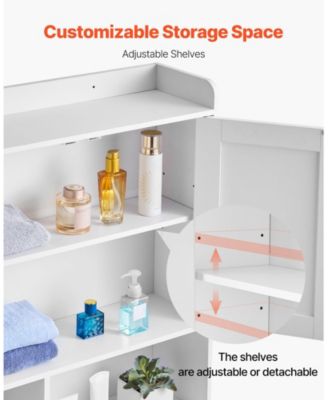 Over-the-Toilet Storage Cabinet, 66.14" Bathroom Space Saver with Double Doors, Adjustable Shelf & Open Shelf, White