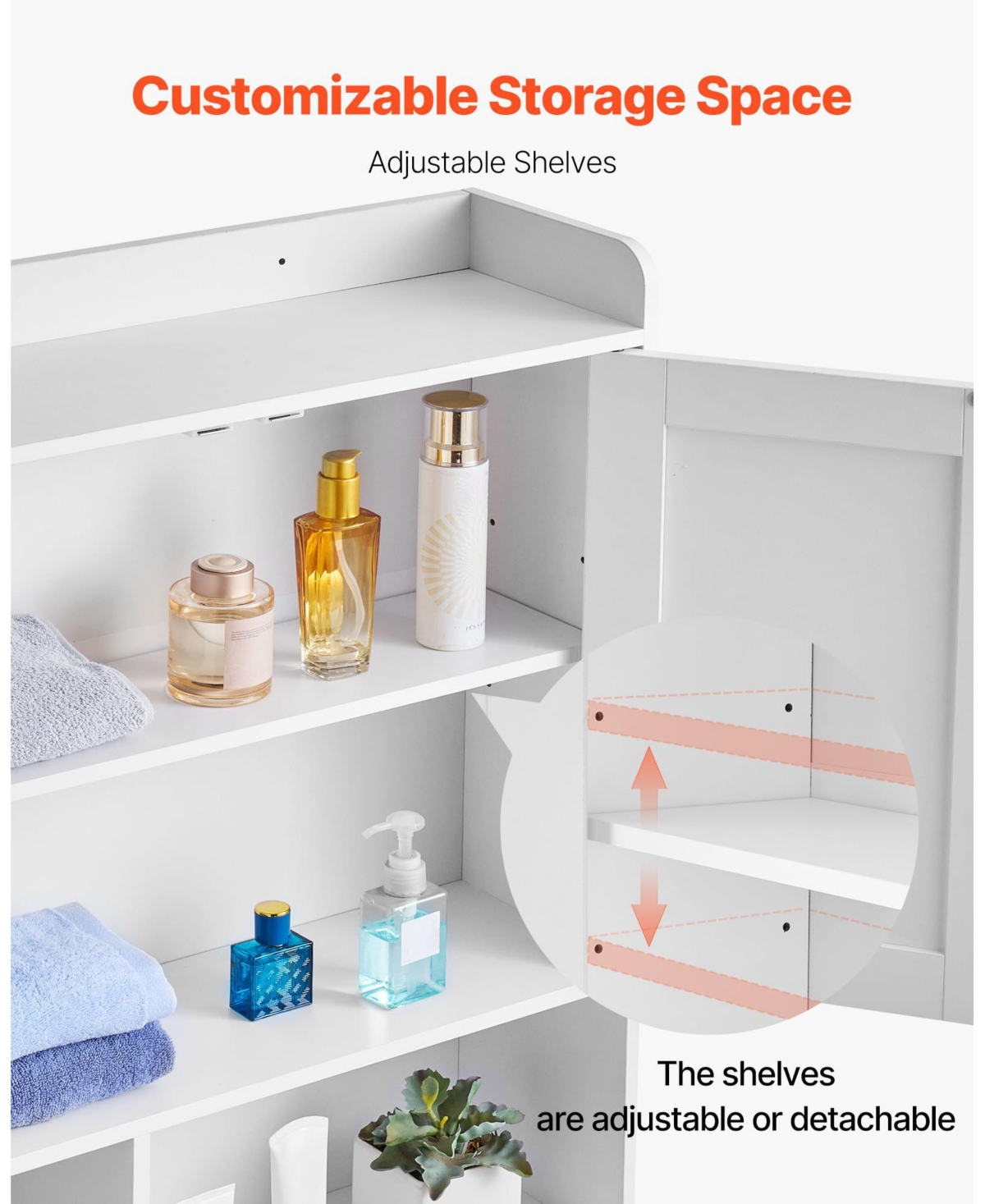 Volenca Over-the-Toilet Storage Cabinet, 66.14" Bathroom Space Saver with Double Doors, Adjustable Shelf & Open Shelf, White