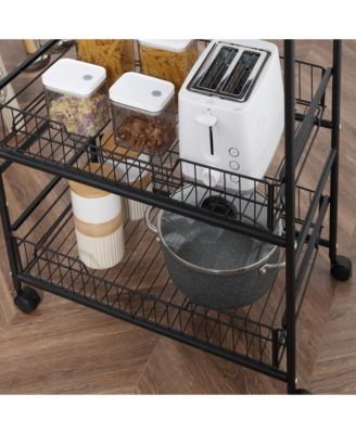 24" 3-Level Kitchen Cart Utility Organizer w/ 2 Storage Shelves