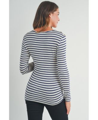 Women's Long Sleeve Side Ruched Striped Maternity Top