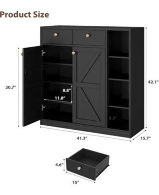 Shoe Storage Cabinet with Doors and Drawers, 42'' Tall Modern Shoe Cabinet with 3 Adjustable Shelves and Stable Base