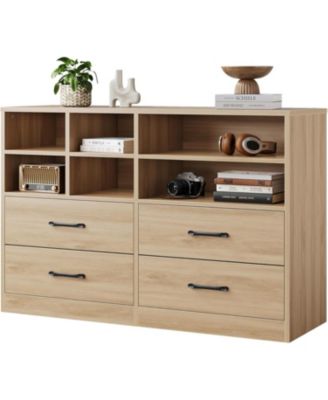 Dresser for Bedroom with 4 Drawer & 6 Storage Cubbies, Modern Chest of Drawers
