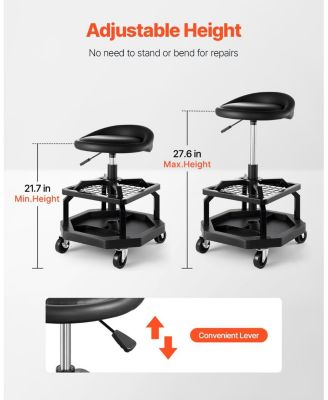 Pneumatic Rolling Shop Stool, Adjustable Height Garage Work Stool, 300 lb Capacity, 360° Swivel Padded Seat with Casters