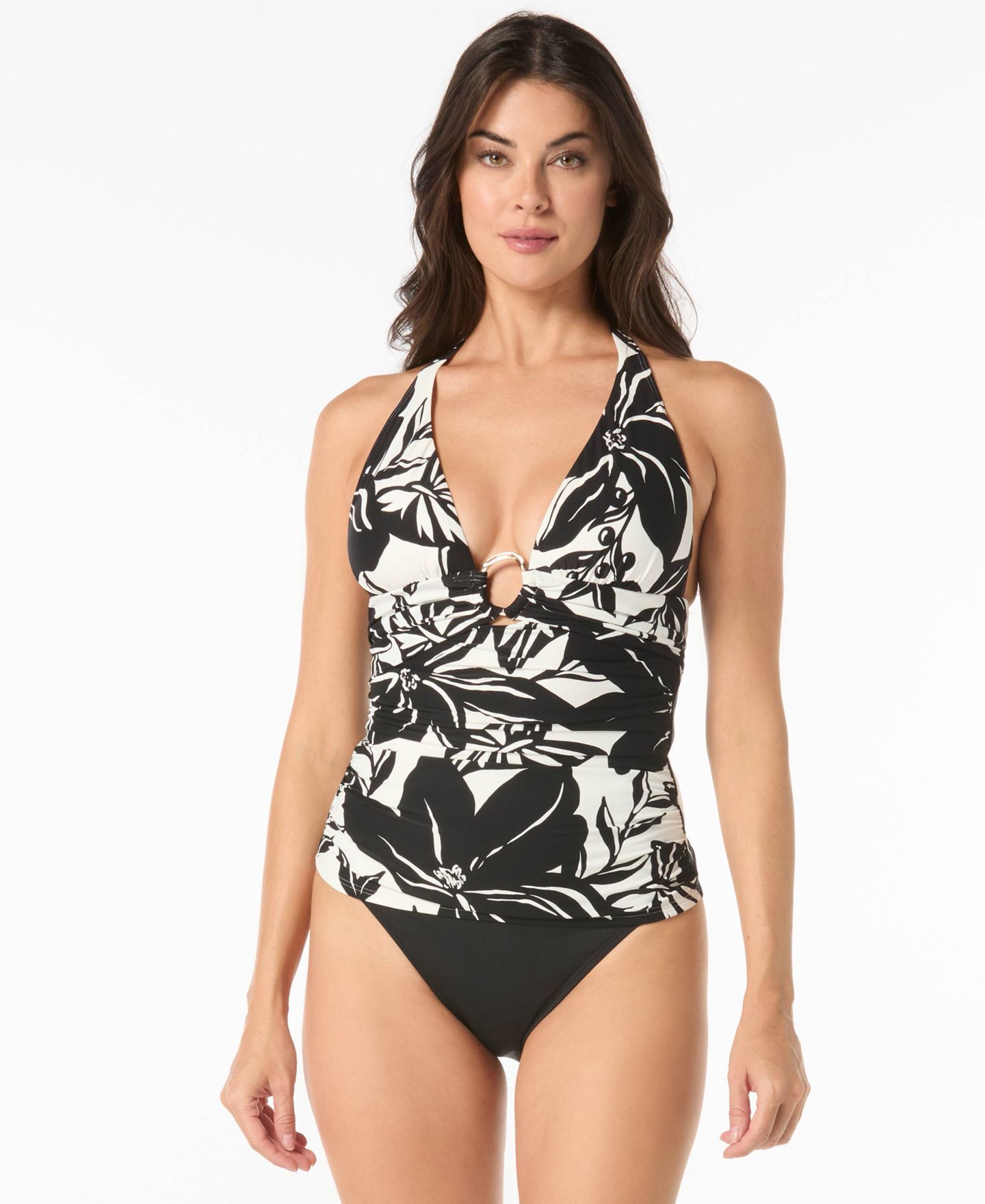 Верх бикини Tankini, завязка на шее — Carmen Marc Valvo, цвет: Чёрный / Белый — фото 3