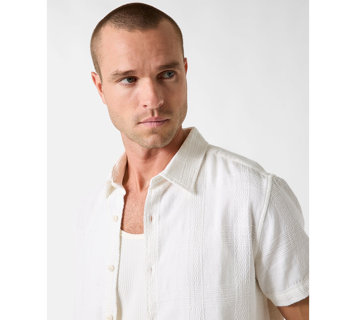 Guess Men's Cotton Castro Linear Woven Short-Sleeve Shirt