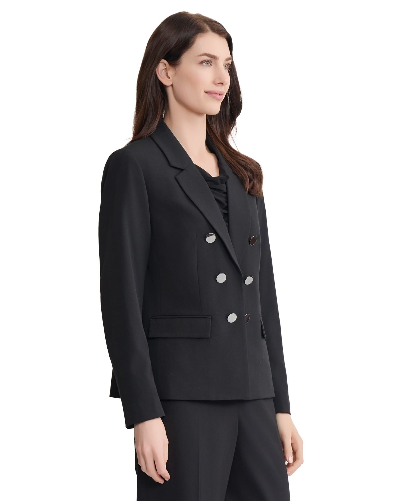 Женский пиджак Jones New York Notch Collar Double Breasted Stretch Blazer, цвет: Чёрный — фото 3