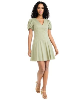 Women's Puff Sleeve V-Neck Mini Dress