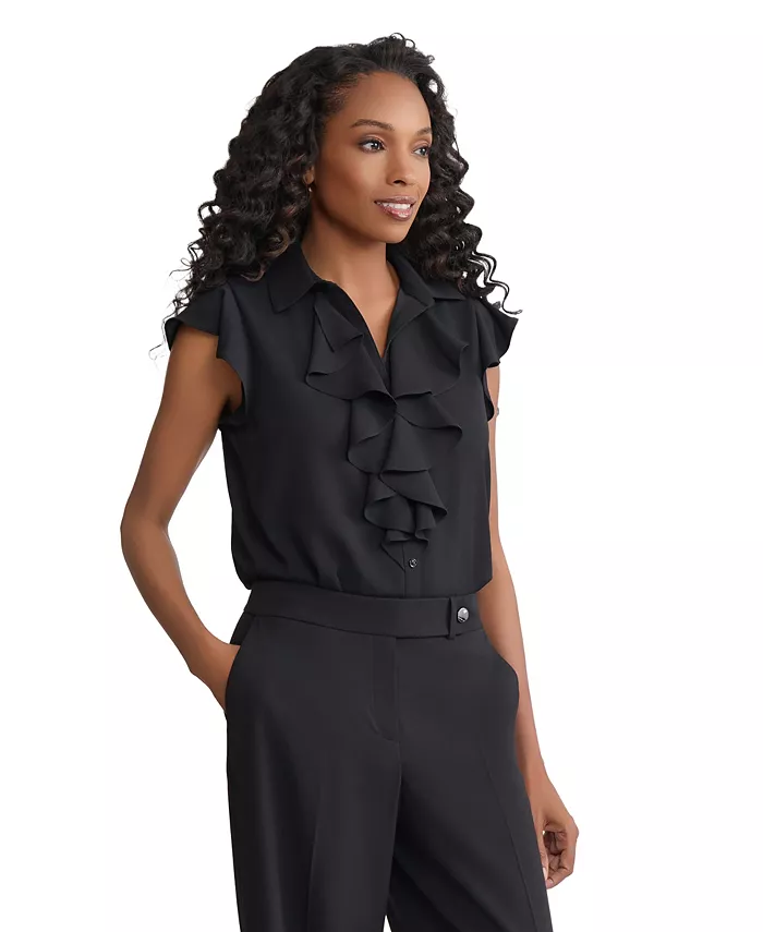 Women's Ruffle Detail Collared Top - thumbnail 10
