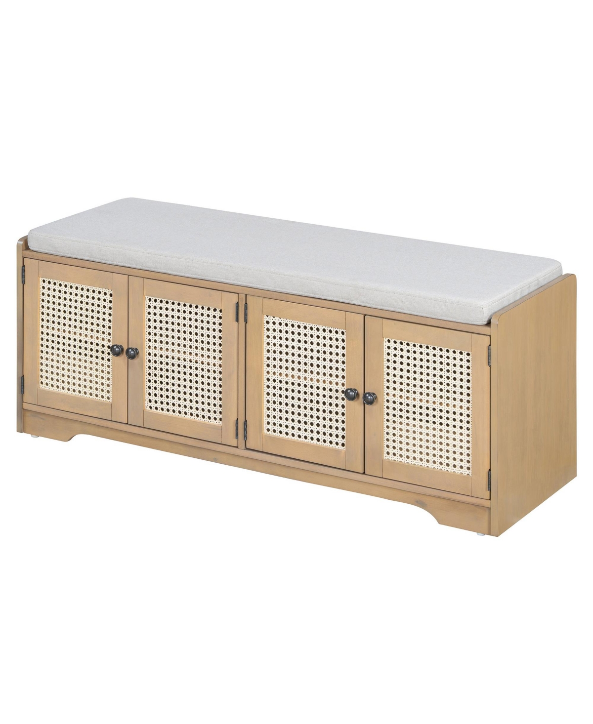 Boyel Living Rustic Wood Entryway Shoe Bench with Cushion and Adjustable Shelves