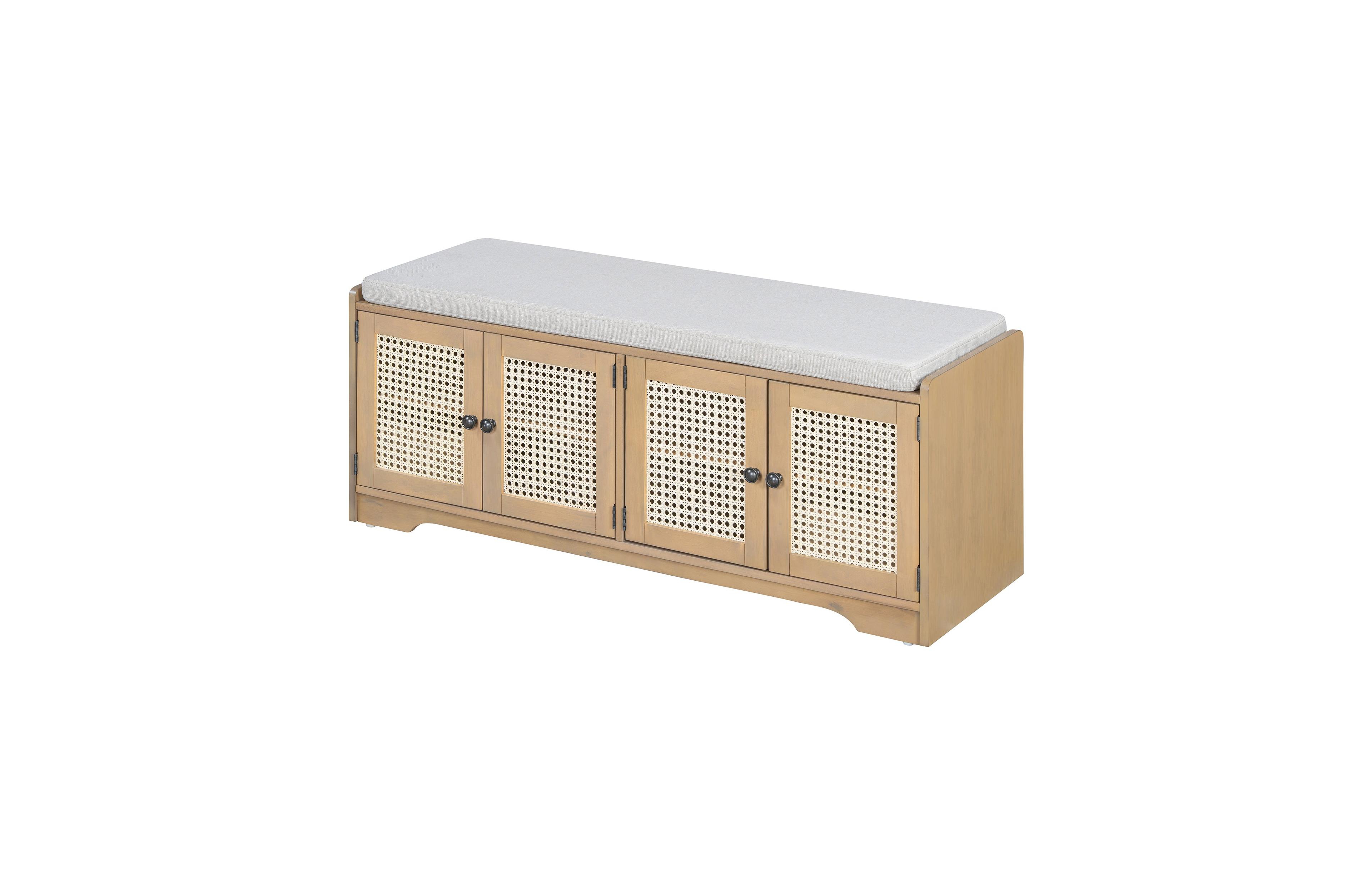 Boyel Living Rustic Wood Entryway Shoe Bench with Cushion and Adjustable Shelves