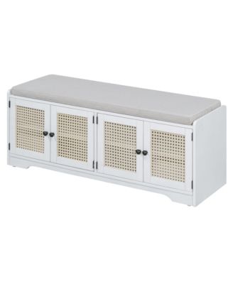 Rustic Wood Entryway Shoe Bench with Cushion and Adjustable Shelves