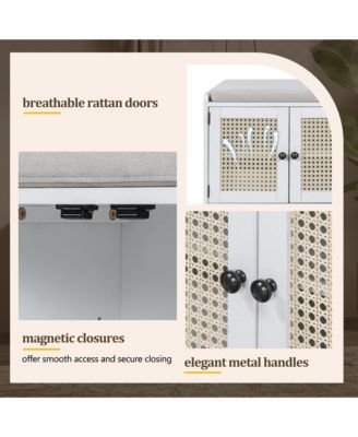 Rustic Wood Entryway Shoe Bench with Cushion and Adjustable Shelves