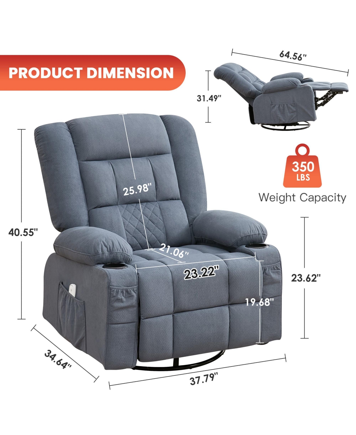 Boyel Living Massage Rocker Recliner Chair with 4-Point 3D Kneading and Heat for Elderly