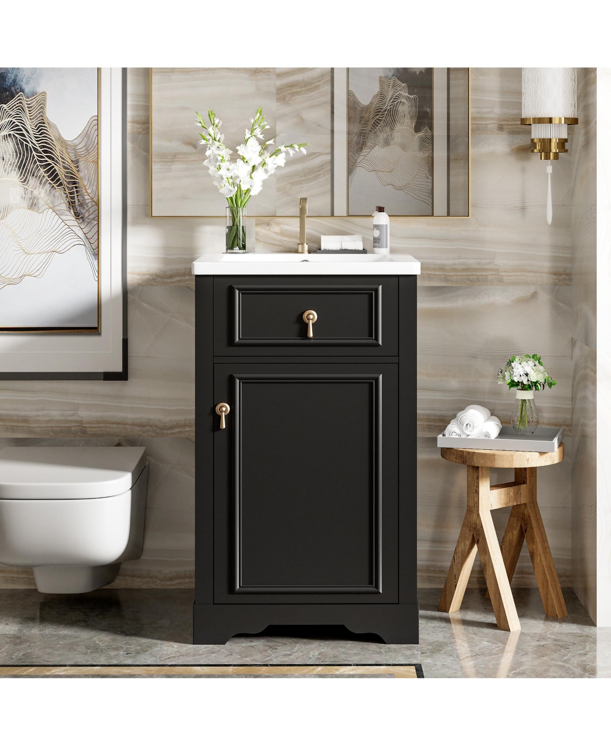 Cesicia 20 in. Bathroom Vanity with Ceramic Sink, Soft Close Door, Adjustable Shelf and Door-Mounted Storage Rack for Small Bathrooms