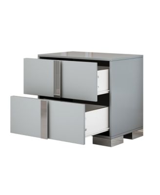 Elegant Nightstand Mirrored Bedside Table with Metal Foot and 2 Drawers for Bedroom, Living Room