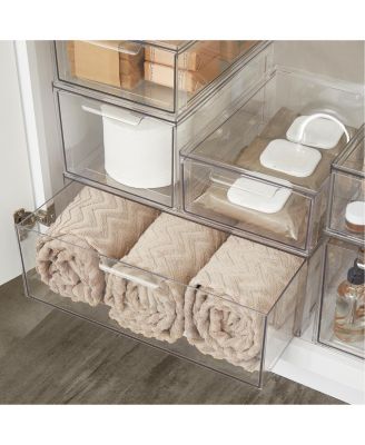Plastic Stacking Closet Storage Organizer Bin with Drawer, 4 Pack, Clear