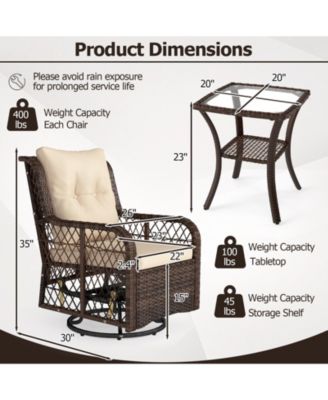 Outdoor 3-Piece Furniture Set with Swivel Gliders and Side Table