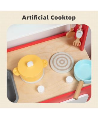 Wooden Kids Play Kitchen Toy Set with Washer, Oven, Realistic Sink & Storage