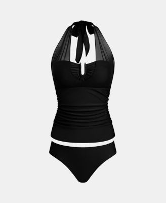 Women's Chic Tankini Swimsuit with Mesh Inserts